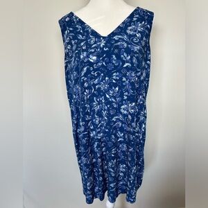 Gap bright navy floral paisley w white flowy v neck casual dress